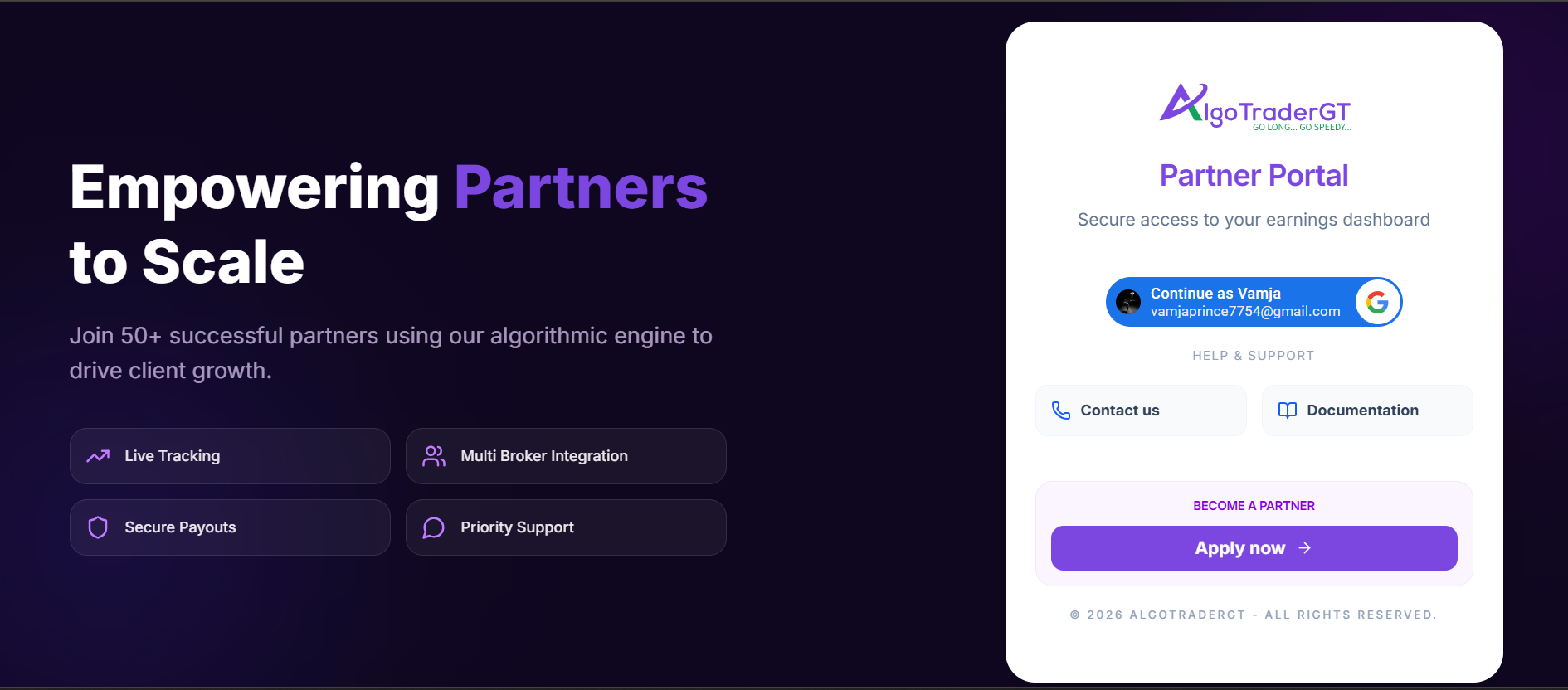 AlgoTraderGT Partner Portal